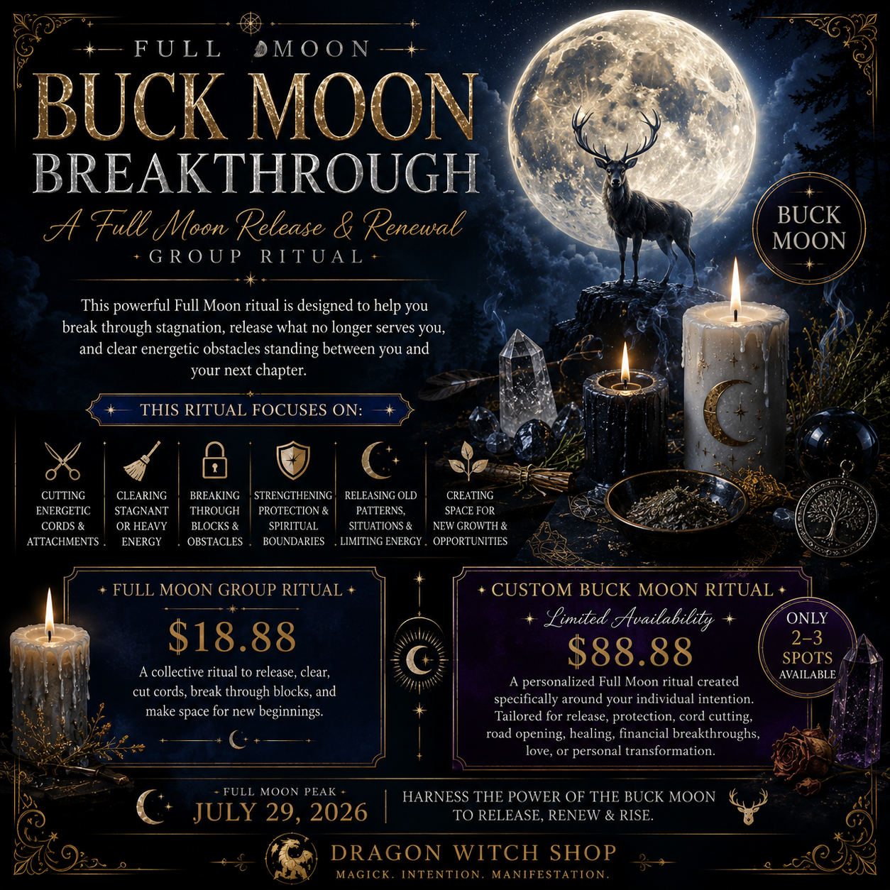 Full Buck Moon 7/29 Specials